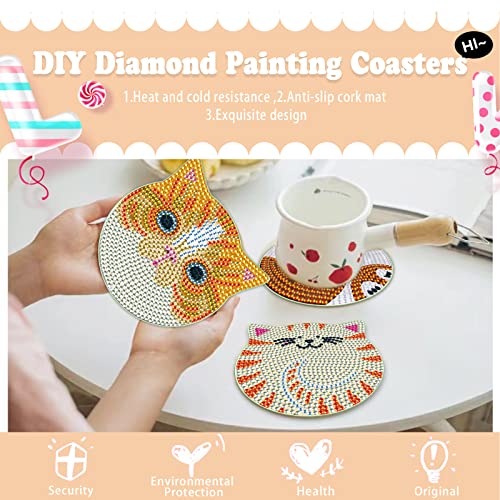 Mvvmtop 6 Pcs Diamond Painting Coasters With Dimensional Holder, Diy Cat Coaster Diamond Art Kits Non-Slip Coaster For Beginners, Kids And Adults Art Craft Supplies #TOP4
