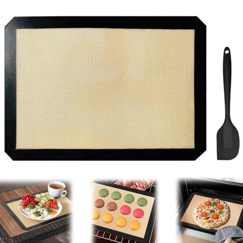 Tapis de Cuisson Silicone pour Four 29,5 x 42cm et Spatule, Antiadhésif et Réutilisables Tapis Cuisson Silicone, Supporte le Four, Lave-Vaisselle et le...