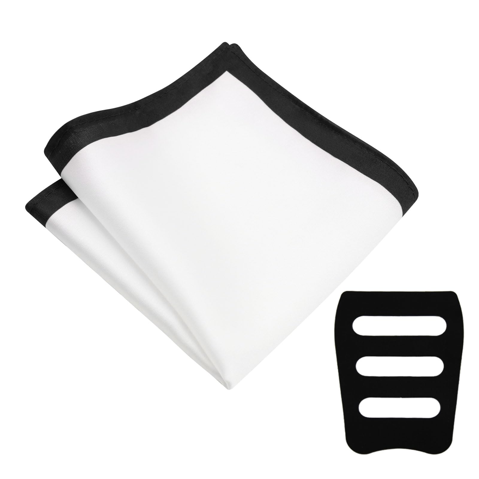 White Pocket Squares for Men, Color Contrast Trim Mens Handkerchiefs with Pocket Square Holder for Daily Wedding