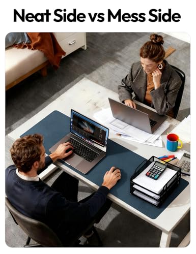 Image of YSAGi Leather Desk Protector, Office Mat, Large Mouse Mat, Non-Slip PU Leather Blotter, Laptop Pad, Waterproof Writing Pad for Office and Home (Dark Blue, 31.5 inch x 15.8 inch)