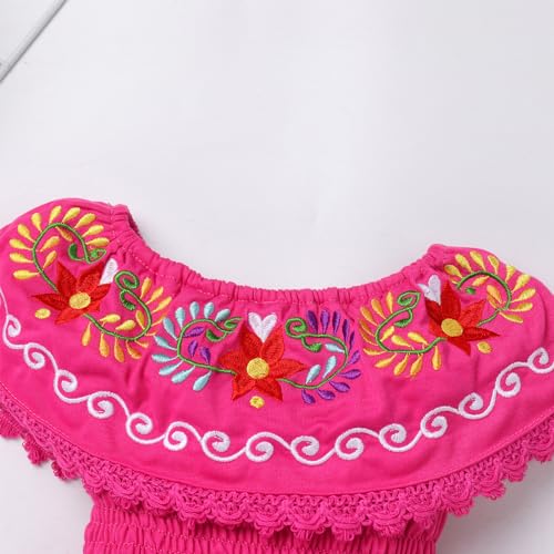 Traditional Mexican Dress for Baby Girls Ruffle Off Shoulder Cinco De Mayo Fiesta Outfit Party Floral Embroidered Dress4