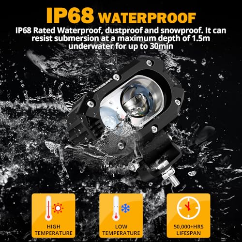 Image of Auxbeam 4 Inch R4 Series LED Square Pod Light, 60W White Driving Spot Beam | Hyper Spot Beam, 6000LM Output, Premium 5050 LED Chips, IP68 Rated, Plug & Play DT Harness, Built for Offroad Driving