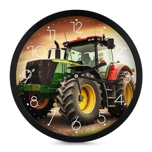 NTVOWPZO Horloge murale de 25,4 cm sur le thème du tracteur, horloge murale à piles silencieuse et sans tic-tac pour salon, cuisine, maison, bureau, horloge...