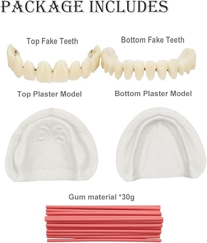 Miniatura 6 de Juego completo de dientes falsos superiores e inferiores para mejorar la sonrisa (modelo de yeso, material de encías y dientes falsos)