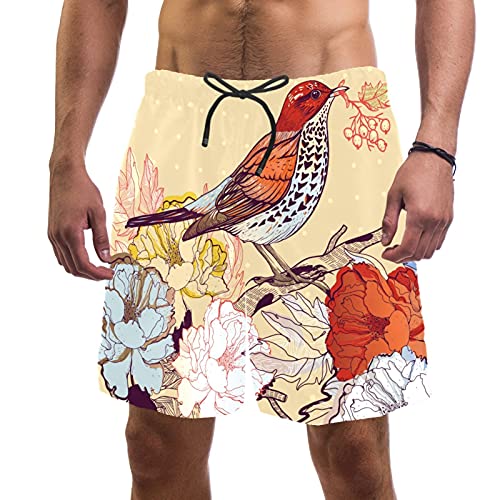 Short de bain pour homme imprimé pivoine chinoise et filet intérieur doux S