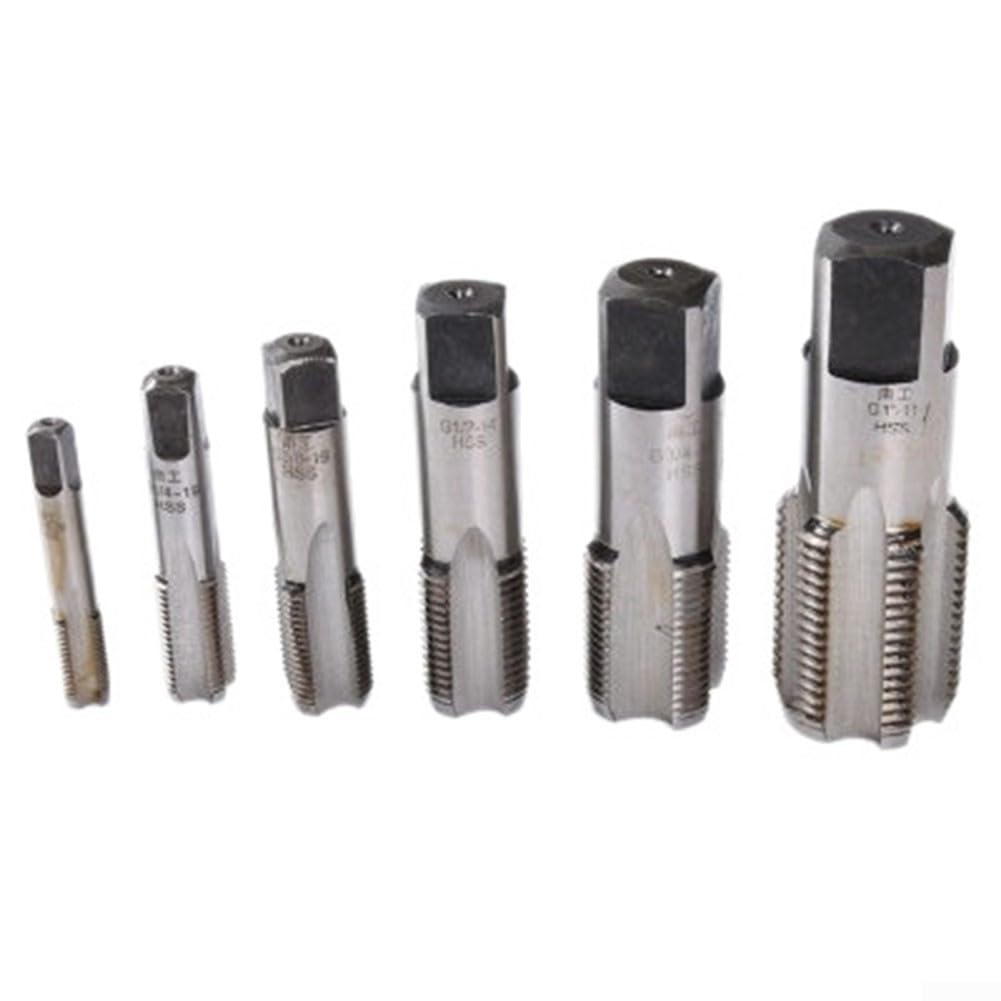 Juego de grifos de tubería para tuberías de agua, herramientas de corte de rosca de metal con portabrocas cuadradas, tamaños de 1 pulgada, 3/4 pulgadas, 1/2 pulgadas, 3/8 pulgadas, 1/4 pulgadas