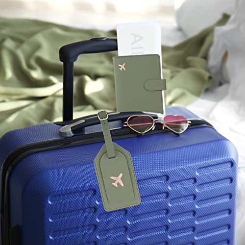 Image of Melsbrinna Rfid Passport Holder for Travel women /Men Set Travel Suitcase Tag, Cute Passport Wallet Rfid Blocking Card Slots, Rfid Passport Cover /CaseTravel Wallet, Green, Solid Color