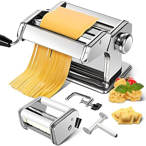 CHEFLY Pasta & Ravioli Maker Set 9 Thickness Settings for Fresh Homemade Lasagne Fettuccine Spaghetti Dough Roller Press Cutter Noodle Making Machine P1802