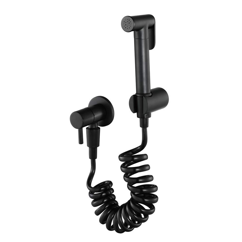 Grifo de bidé de latón negro de pared con manguera de 1,5 m y base para inodoro