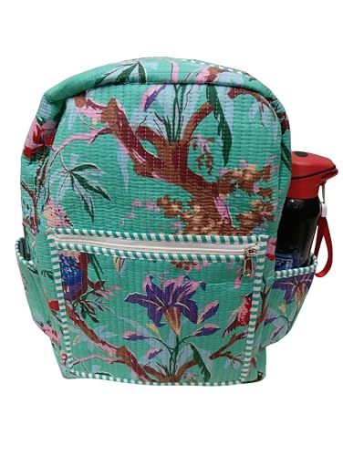 Image of Doraya Cotton Quilted Unisex Backpack Hand Block Floral Printed Design Stylish Eco-Friendly Bag for School, Travel, and Everyday Adventures