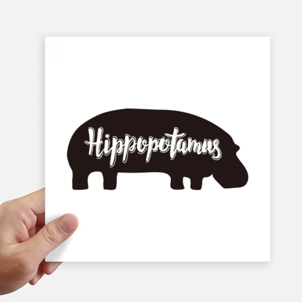Autocollant hippopotamus carré 20 cm animal noir et blanc pour valise