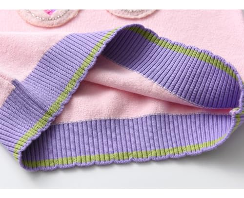 Image of Girl Pink Crewneck Sweaters Rainbow Sweater Knit Tops for 2-8 Years