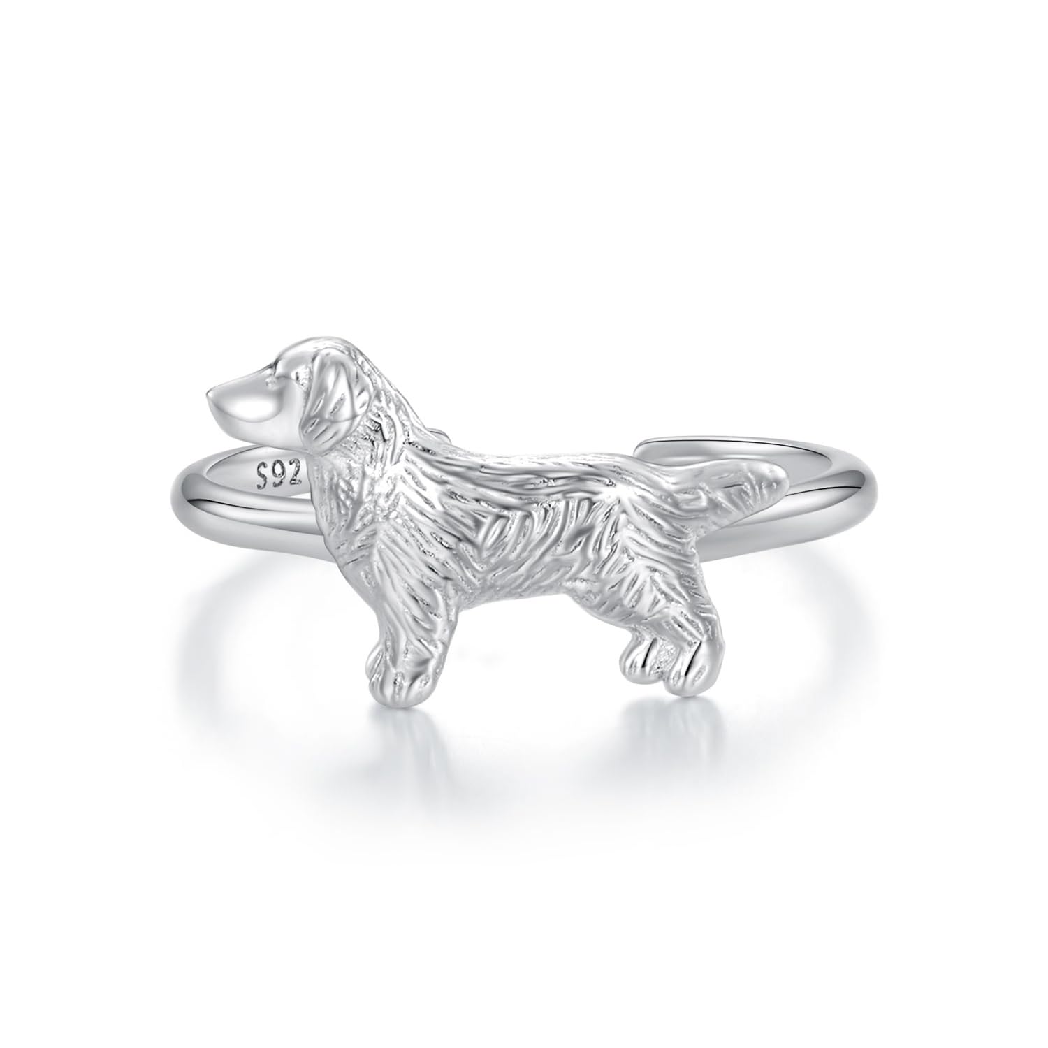 GXNRHG Anello Gioielli Simpatico Anello Gold Retriever per Donne Ragazze Argento 925 Cucciolo di Cane Anello Aperto con Dichiarazione Anelli impilabili Dito Regolabile
