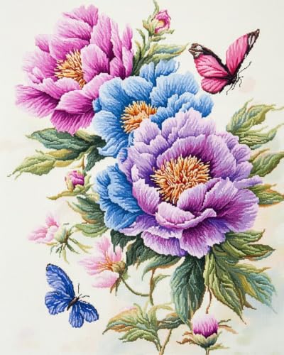 Kit de couture broderie point de croix complet adulte débutant Pivoines 11CT 40x50cm