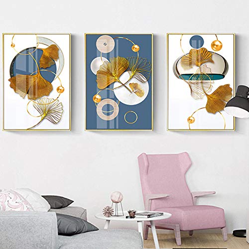 Affiche géométrique abstraite dorée 50x70 cm lot de 3 toiles murales modernes salon sans cadre