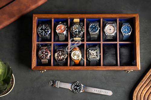Image of Royal Craft Expertise Wooden Watch Box for Men - Indian Rosewood Timepiece Organizer with Hinged Lid - Display Case and Storage Box - Best gift for him (Dark Ivory)