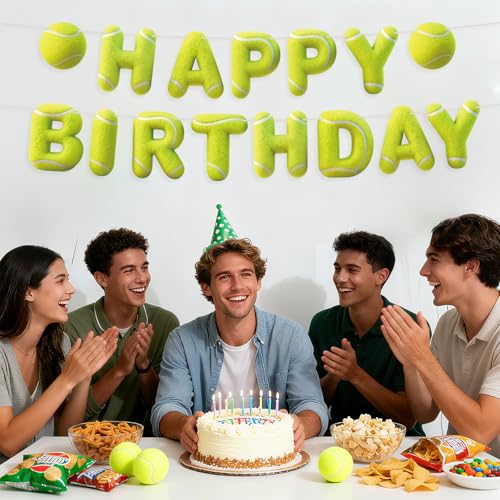 Image of Sport Birthday Banner, 3D Sport Theme Happy Birthday Banner (Tennis) | Decoration Funny Ball Themed Party Supplies Suitable for Kids Teenagers Adults