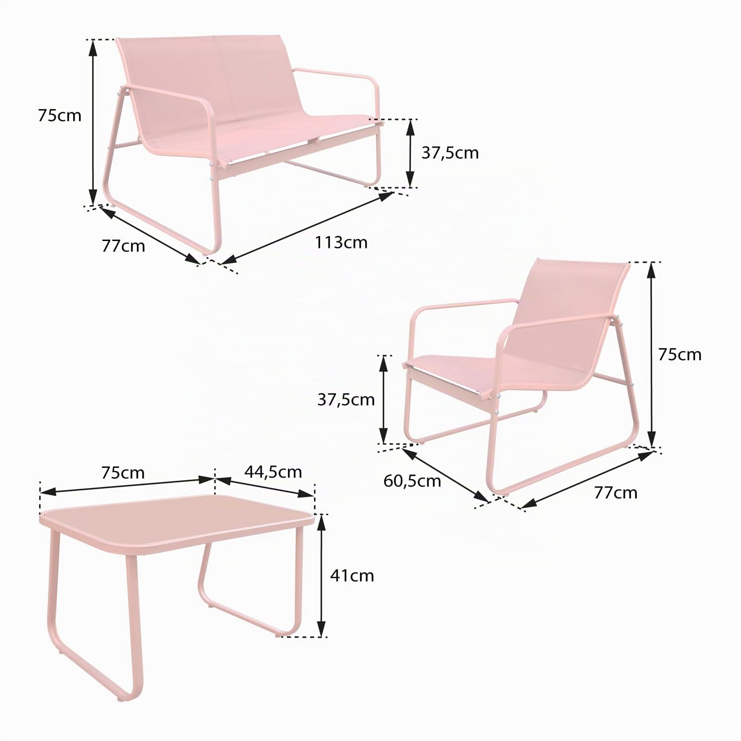 Happy Garden Salon de Jardin en textilène 4 Places Tenerife Beige – Canapé et fauteuils avec Table Basse – Structure Acier