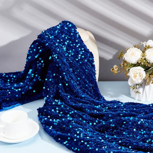NBEADS 1.8m de Tela con Lentejuelas, Tela Reversible Brillante con Lentejuelas Tela de Terciopelo de 120cm de Ancho para Hacer Vestidos, Ropa, Decoración de Bodas Y Fiestas, Azul Oscuro