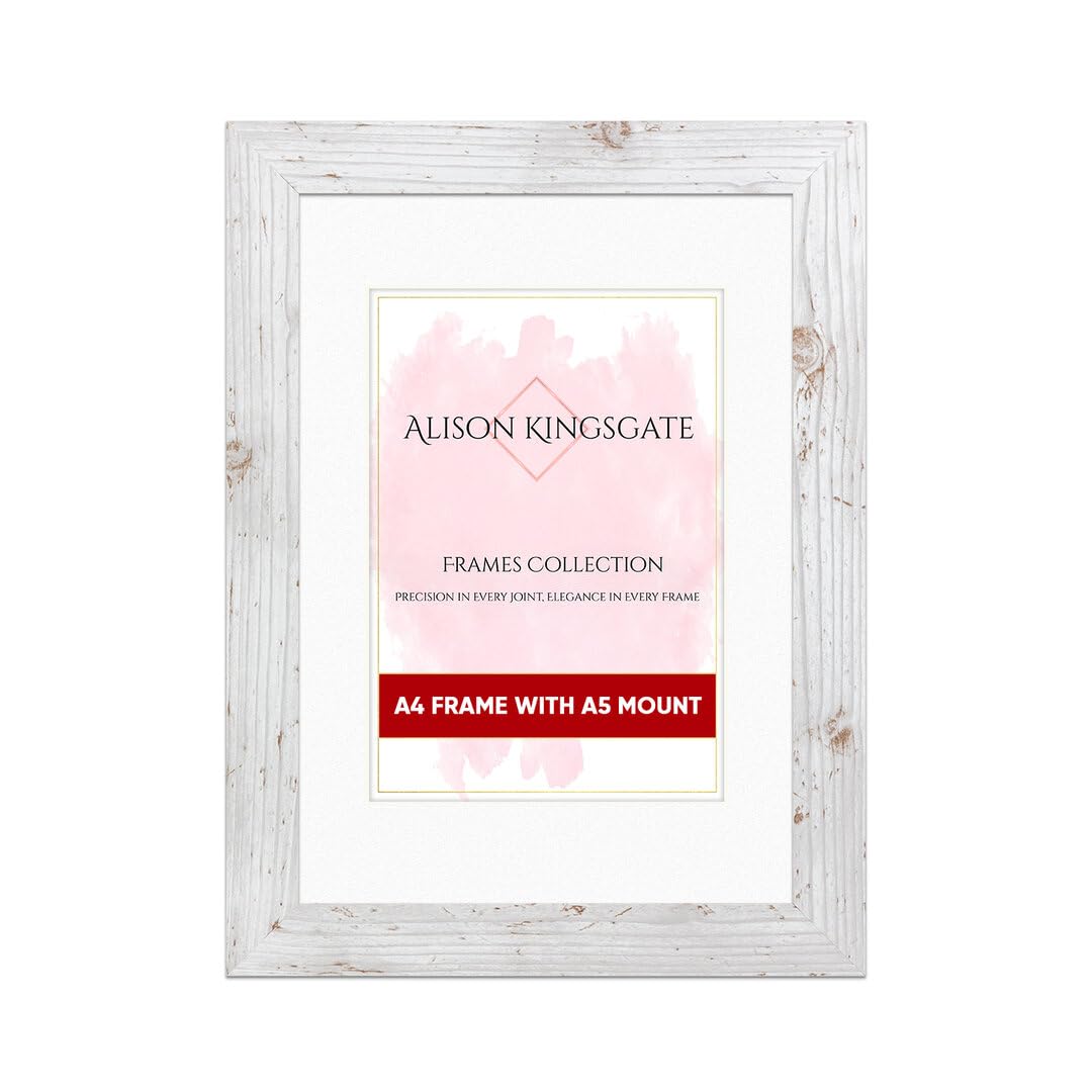 Alison Kingsgate A4 White rustic Picture Frame with Mount for A5 Photos