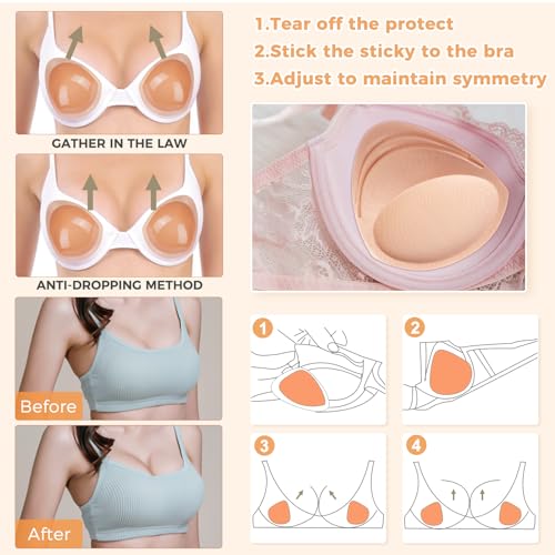 SERMICLE Adhesive Bra Pads inserts,Sticky Bra Insert Removeable Silicone Triangle Push Up Bra Pads 2 Pairs4