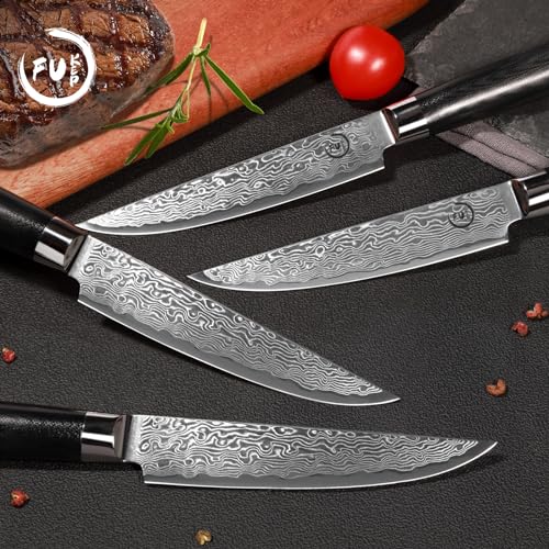 Steak knives Set of 4, Super-Sharp 5 Inch Damascus Steak Knife Set, Japanese VG10 Core Steel - Non-Serrated Steak Knives with Case - Image 6