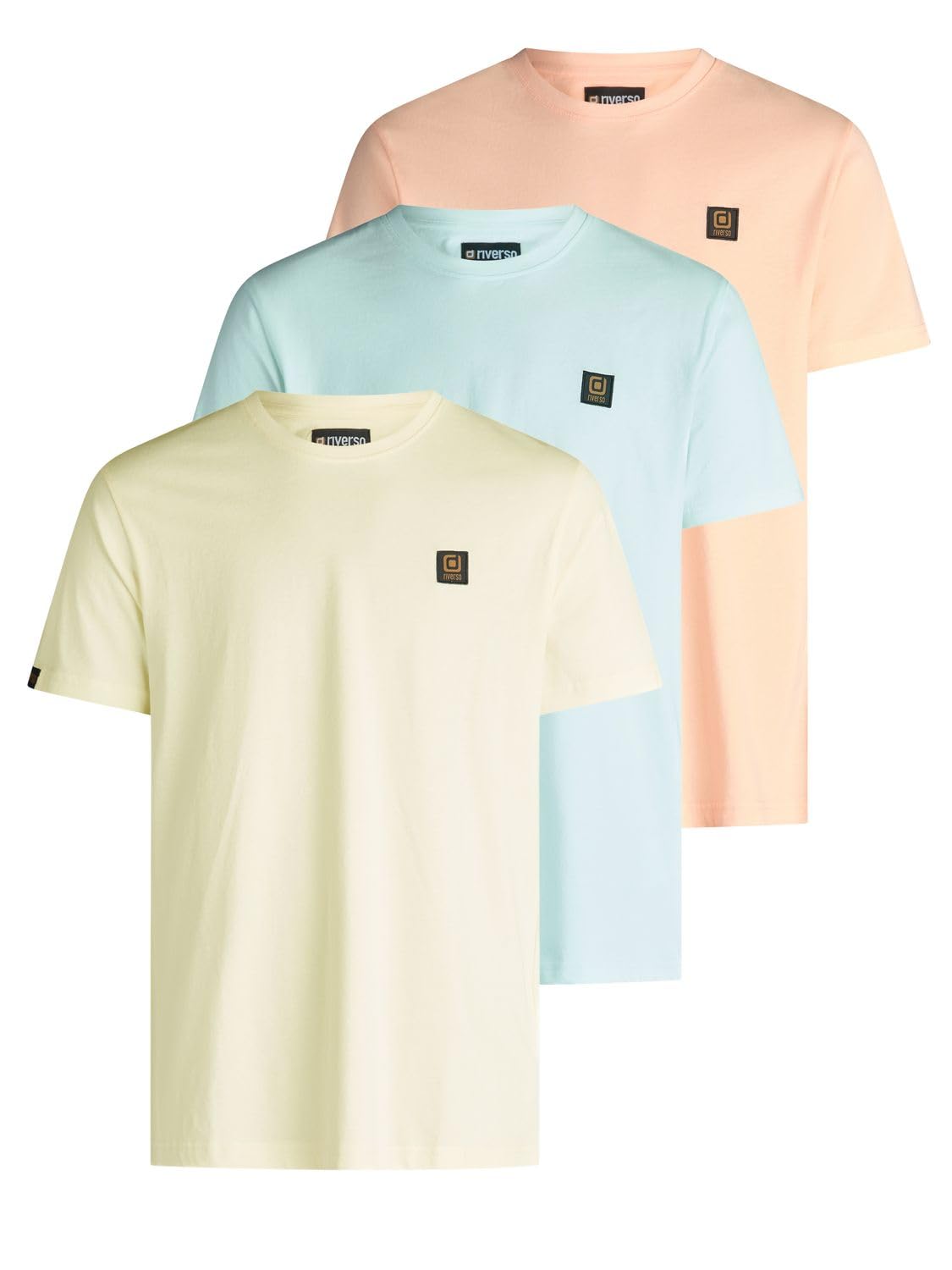 riverso Tshirt Herren Regular Fit RIVGino 3er Set Pack Rundhals Kurzarm Sommer Tee Shirt Logo, Größe:XL, Farbe:Pack 5 (Yellow, Peach, Mint)