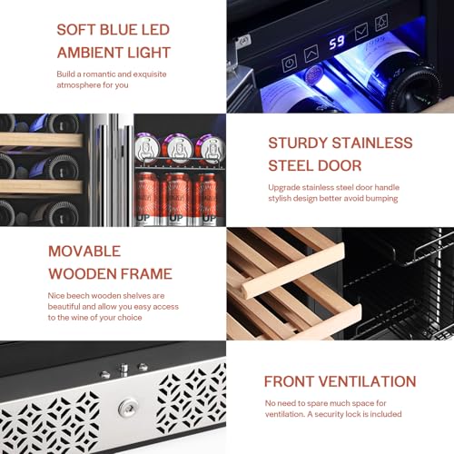 Image of Empava Dual Zone Wine Cooler and Beverage Refrigerator, Freestanding or Under Counter Fridge with Glass Door and LED Light, 78 Cans and 20 Bottles Capacity
