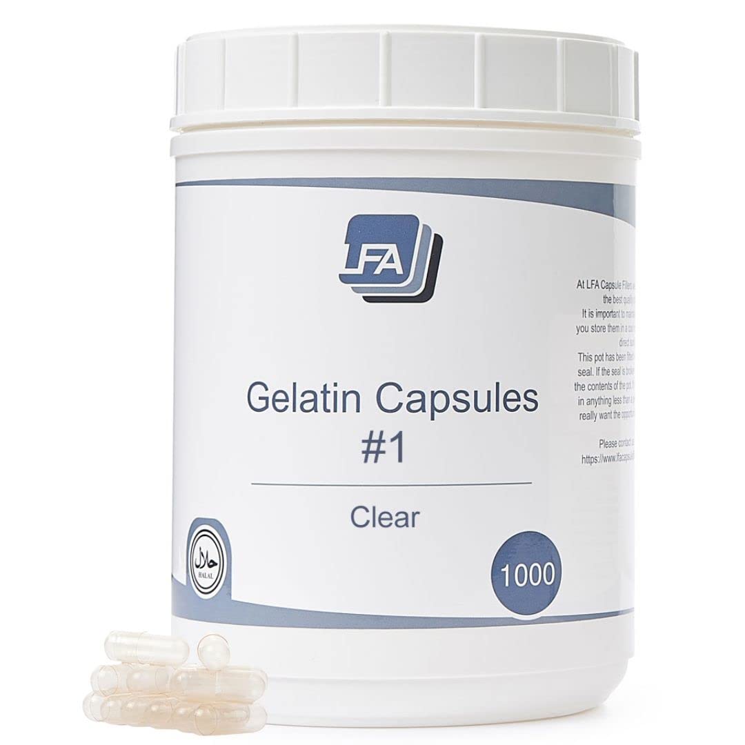 Capsules Size 1 - Clear Gelatin - 1000 Count - Pill Capsules Empty Fits Capsule Filling Machine Tray - Joined Beef Gel Caps Easy Snap for DIY Powder