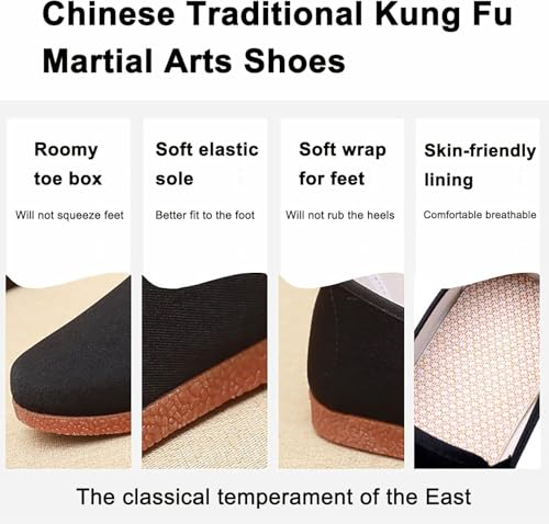 Unisex Traditional Chinese Martial Arts Shoes, Old Beijing Slip-On Canvas Footwear, Lightweight, Breathable, Non-Slip Rubber Sole (4 43)4