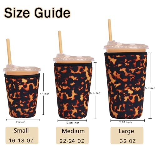 Image of Reusable Insulated Sleeve for Iced Coffee Cup, 3-Pack Coffee Neoprene Drink Sleeve for Cold & Hot Drinks, Beverage Holder for Iced Coffee (Amber Tortoise)