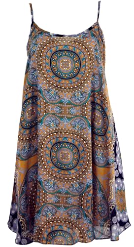 GURU SHOP Boho Dashiki Minikleid, Trägerkleid, Strandkleid - Goldgelb, Damen, Synthetisch