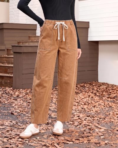GRAPENT Jeans for Women Baggy Barrel Elastic Waist Stretchy Denim Pants - image 7