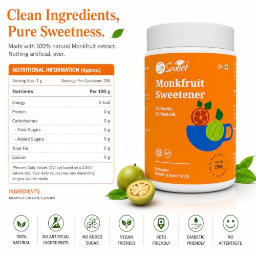 Image of So Sweet Monk Fruit Sweetener | Natural Sugar Substitute | Zero Calorie Sweetener for Tea, Coffee & Baking | Keto Friendly | Sugar Free Sweetener