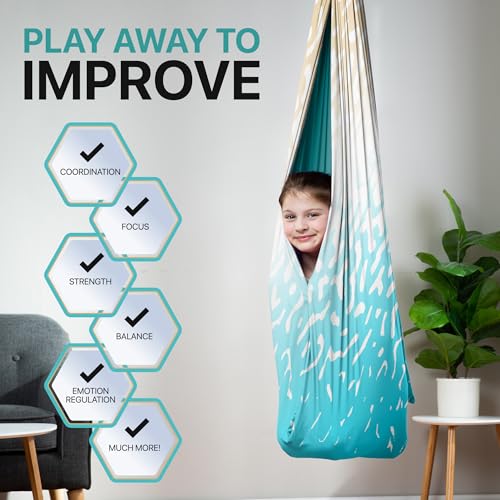 Image of Indoor Sensory Swing for Kids or Outdoor - Holds 300lbs, Double-Layer, & 360 Swivel, Calming Compression Therapy Swing Hammock for Kids & Adults with All Hardware - Sensory-Motor Toys & Gifts