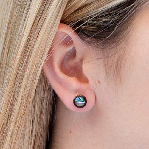 Organic Shell Stud Earrings for Women - Stud Earring Set surrounded by Coconut Shell with Abalone, Mother of Pearl, and More3