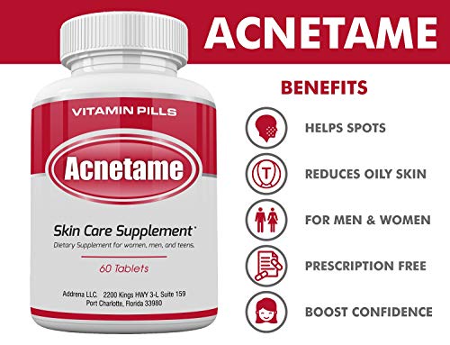 Acnetame Acne Pills- Vitamin Supplements For Acne Treatment- Natural Clear Skin From Hormonal Cystic Pimples- Oily Skin Vitamins Pill For Women, Teen, Men, & Adults 60 Tablets #TOP6
