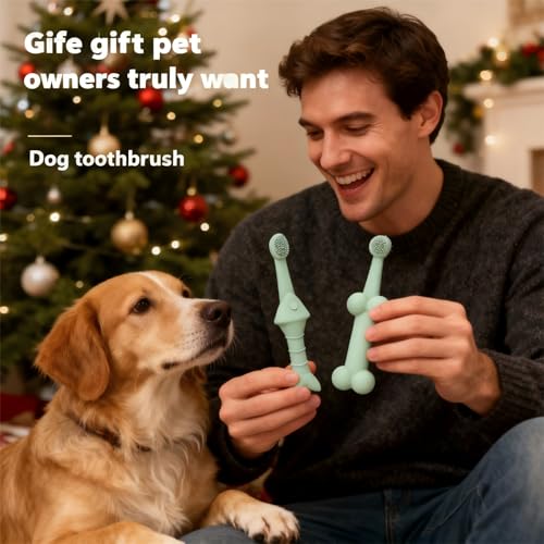 Image of JBD Dog Toothbrush and Cat Oral Care Set | Finger Toothbrush for Small /Large Pets | Puppy Tooth Brushing Kit with Double Sided Brush | Cleans Teeth & Removes Tartar | 3-Piece Pet Dental Care (Beige)