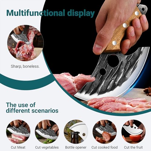 CHASONGHUI Meat Cleaver Chef Knife Kitchen Cooking Boning Knife Tomato Fruit Fish Knife High Chromium Steel with Wingwood Handle (Grey) - Image 4