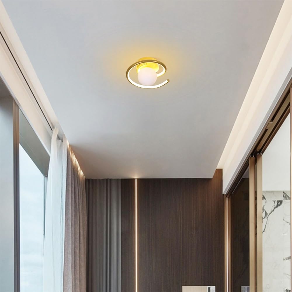 Złota lampa sufitowa do montażu podtynkowego Kreatywna konstrukcja spiralna Metalowe lampy sufitowe Akrylowe kule Sufitowe oprawy oświetleniowe do salonu Sypialnia Korytarz Przedpokój(White)