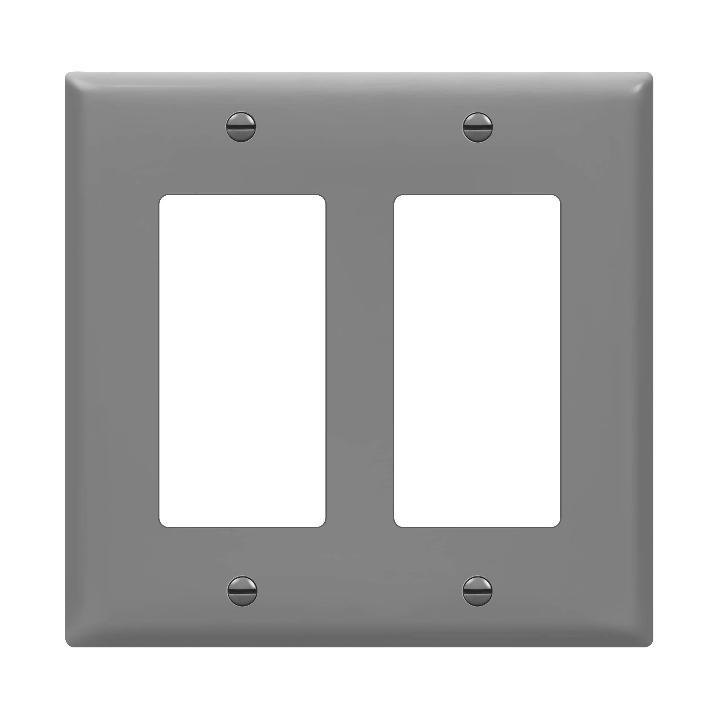 ENERLITES Decorator Light Switch or Receptacle Outlet Wall Plate, Gloss Finish, Size 2-Gang 4.50" x 4.57", Unbreakable Polycarbonate Thermoplastic, UL Listed, 8832-GY, Gray