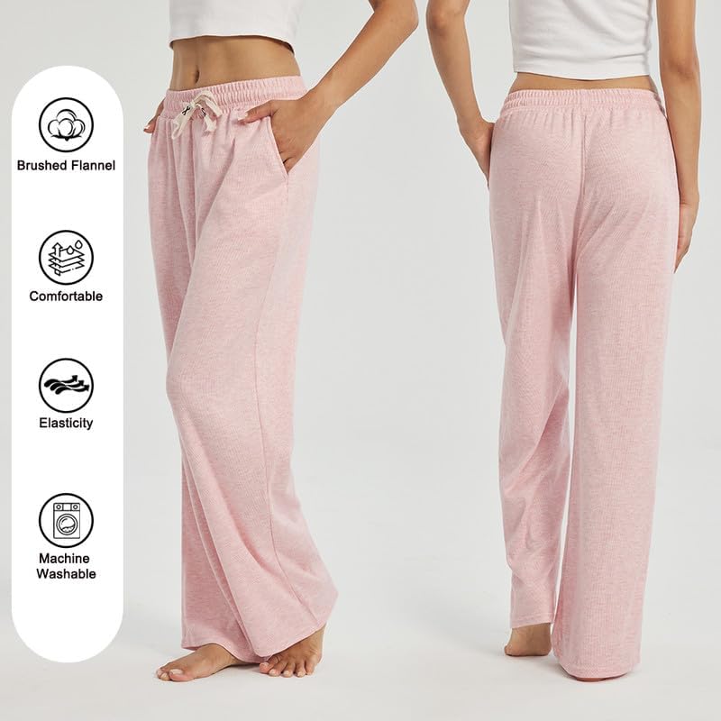 3-Pack Womens Lounge Pants with Pockets, Wide Leg Sweatpants, Soft Comfy Pajama Bottoms with Drawstring Waist - Image 2