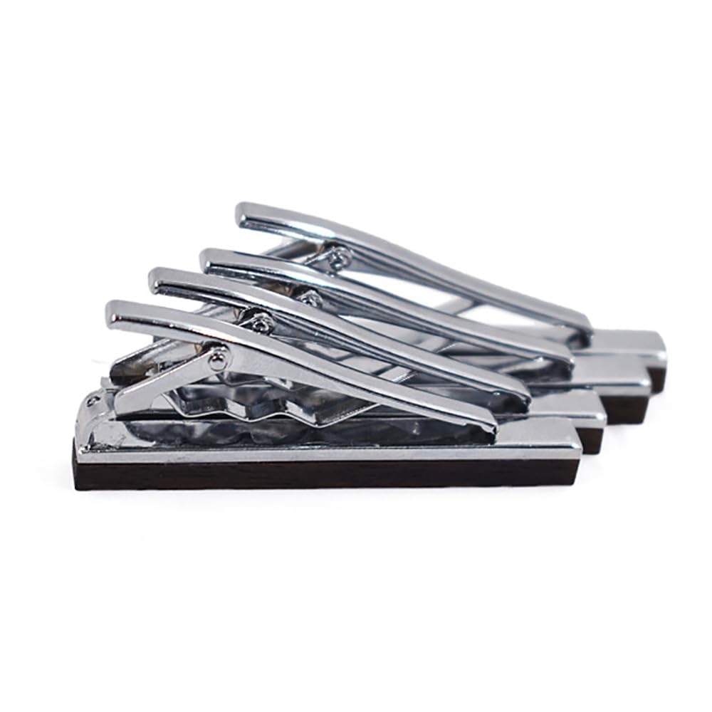 Huliyhus Wood Tie Clip for Men, Geometric Pattern Wooden Tie Clips Tie Bar for Regular Ties, Tie Slide for Formal Business Wedding (4Pcs), Brown