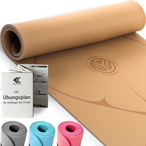 KIANA SPORTS Gymnastikmatte Premium inkl. Tragegurt | Rutschfeste Sportmatte & Fitnessmatte | Yogamatte Dick | Pilates Matte für Zuhause | Phthalatfreie Yoga Matte Beige | Trainingsmatte & Yoga Mat