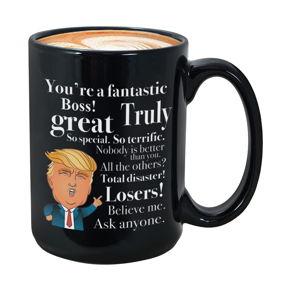 Boss Coffee Mug 15 oz, You're A Fantastic Boss Funny Gift for Boss Leader Head Department Manager Capital Office Work Men Women, Black