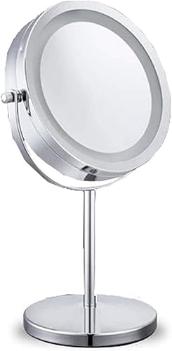 Espejo de tocador de baño, espejos con luces, 10 aumentos, espejo de maquillaje iluminado de doble cara, espejo de aumento redondo de pie
