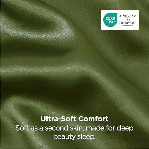 Image of Bedsure Satin Pillowcase 2 Pack Similar to Silk Pillow Cases Standard Size, Pillow Case for Hair with Envelope Closure, Olive Green Room Decor Aesthetic Gifts for Women, Moss, 20x26 Inches, 2pcs