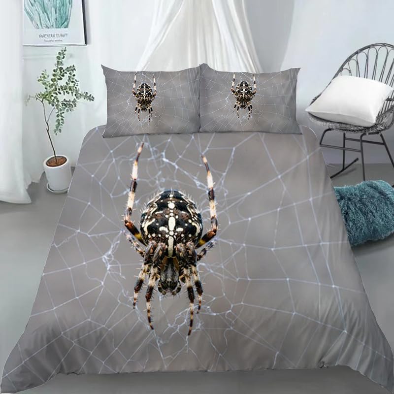 Funda nórdica cama 90 microfibra gris 155x220 cm con estampado de telarañas suaves