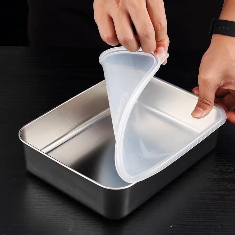 Confezione da 6 contenitori per alimenti in acciaio inox con coperchio, impilabili e impilabili, quadrati, adatti al forno, per cucina, catering, feste, 25 x 18 x 6 cm
