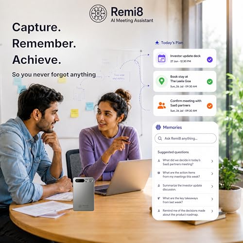 Image of Remi8 AI Voice Recorder 64GB | AI Meeting Summaries & Reminders | 600 Min /Month Auto Transcribe | Unlimited Recording | 100+ Languages incl. All Indian Languages | Whatsapp & Call Recording